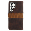 For Samsung Galaxy S23 Ultra 5G Grid Stitching Leather Phone Case with Lanyard(Brown)