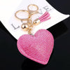 Heart Keychain Leather Tassel Gold Key Holder Metal Crystal Key Chain Keyring Charm Bag Auto Pendant Gift(watermelon red)