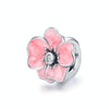S925 Sterling Silver Pink Flower Beads DIY Bracelet Necklace Accessories