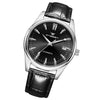 FNGEEN 2111 Men Simple Luminous Calendar Quartz Watch(Black Leather White Shell Black Surface)