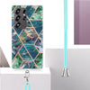 For Samsung Galaxy S25 Ultra 5G Electroplating IMD Splicing Dual-side Marble TPU Phone Case with Lanyard(Blue Green)