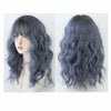 Women's Wool Long Hair With Bangs Natural Fluffy Wig, Color:Haze Blue (Black On Top) 54CM