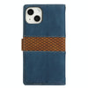 For iPhone 13 mini Grid Stitching Leather Phone Case with Lanyard(Blue)