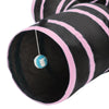 Foldable Cat Tunnel, 3 Exits, Hanging Ball, Pink