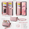 For Samsung Galaxy S22+ 5G CaseMe C39 RFID Blocking Zipper Wallet Leather Phone Case with Crossbody Strap(Pink)
