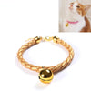 Gold PU Leather Pet Collar with Bell, Adjustable, M (25-30cm)