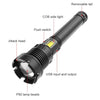 Long Style Micro USB Charging Outdoor Waterproof P90 + COB LED Flashlight, Support Power Display & Telescopic Focusing & 7-level Brightness Adjustment