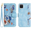 For Samsung Galaxy A12 5G Floral Pattern Leather Phone Case with Lanyard(Light Blue)