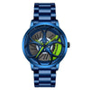 SANDA 1070 3D Oval Hollow Out Wheel Non-rotatable Dial Quartz Watch for Men, Style:Steel Belt(Blue Green)