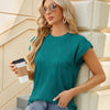 Ladies Summer Round Neck Loose Short Sleeve T-Shirt, Size: S(Peacock Blue)