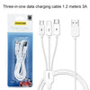 PISEN 1.2m 3A 3 in 1 USB to 8 Pin + Type-C + Micro USB Data Cable