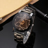 2 PCS Brown Glass Gear Tungsten Steel Strap Watch for Men / Women(Men Black)
