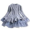 Winter Girls Knit Long Sleeve Sweater Organza Dress Evening Dress, Size:140cm(Grey)