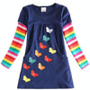 Girls Rainbow Long Sleeve Butterfly Embroidered Pattern Cotton Princess Dress, Size:128cm(Royal Blue)