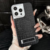 For iPhone 12 Pro Pebble Pattern PU MagSafe Phone Case with Holder(Black)