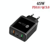 45W PD25W + 2 x QC3.0 USB Multi Port Charger with USB to 8 Pin Cable, EU Plug(Black)