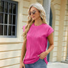 Ladies Summer Round Neck Loose Short Sleeve T-Shirt, Size: M(Rose Pink)