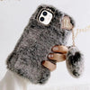 For iPhone 12 mini Gold Diamond Flower Decorated Plush Silicone Phone Case with Pendant(Grey)