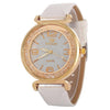 FULAIDA Women Rhinestone Gold Powder PU Leather Strap Quartz Watch(White)