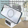 15W 4 in 1 Magnetic Clock Desktop Vertical Wireless Charger (Black)
