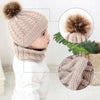 Knitted Warm Round Machine Cap Protects Ear Bonnet Baby  Winter Hats Caps + Scarf Suits(Beige)