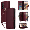 For Samsung Galaxy A24 Nine-card Slots Zipper Wallet Bag Leather Phone Case(Wine Red)