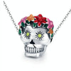 Halloween Collection 925 Sterling Silver Flower Skull Charms Colorful Enamel Beads Women Bracelets DIY Jewelry