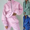 Ladies Spring And Autumn Casual Sports Street Fleece Sweatshirt Set XXL(Pink)