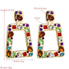 1 Pair Hollow Geometric Square Earrings Alloy Inlaid Color Rhinestone Earrings(White)