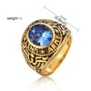 Retro Round Gemstone Carved Soldier Army Military Titanium Steel Ring for Men, US Size: 8, Diameter: 18.2mm, Perimeter: 57mm(Blue)