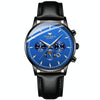 FNGEEN 5781 Multifunction Sports Waterproof Quartz Watch(Black Leather Black Steel Blue Surface)