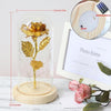 Simulation Roses Lights Glass Cover Decorations Crafts Valentines Day Gifts(Gold)