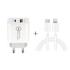 SDC-18W 18W PD 3.0 Type-C / USB-C + QC 3.0 USB Dual Fast Charging Universal Travel Charger with Type-C / USB-C to 8 Pin Fast Charging Data Cable, EU PLUG
