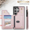For Samsung Galaxy S23 Ultra 5G Rhombic Dual Buckle Card Slots Phone Case with Lanyard(Rose Gold)