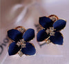 Women Camellia Of Design Bohemian Earrings(Blue with White crystal)