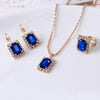 Square Crystal Necklace Earrings Ring For Women Jewelry Sets(Royal Blue)