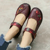 Flower Round Toe Soft Bottom Vintage Leather Flat Shoes, Szie:40(Red)
