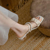 Silk Mesh Pearl Outerwear Crystal Mid-heel Sandals Sippers, Size: 37(Beige)