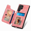 For Samsung Galaxy S25 Ultra 5G Retro Skin-feel Ring Multi-card Wallet Phone Case(Pink)