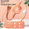 ROCK G3 5V 3.6A 3 in 1 8 Pin + Micro USB + USB-C / Type-C Retractable Fast Charging Data Cable, The Maximum Length: 1.2m(Black)