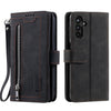 For Samsung Galaxy A36 Nine Card Zipper Bag Leather Phone Case with Lanyard(Black)