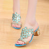 Fashion Thick Heel Rhinestone Fish Mouth Slippers, Size:41(Sky Blue)