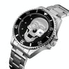 SKMEI 9195 Fashion Water-inlaid Drill Skull Nightlight Waterproof Quartz Watch Steel Strip Watch for Men(Silver Black)