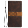 For iPhone 14 Pro Max Grid Stitching Leather Phone Case with Lanyard(Brown)