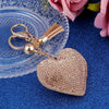 Heart Keychain Leather Tassel Gold Key Holder Metal Crystal Key Chain Keyring Charm Bag Auto Pendant Gift(gold)