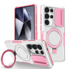For Samsung Galaxy S25 Ultra 5G Sliding Camshield MagSafe Holder TPU Hybrid PC Phone Case(Pink White)