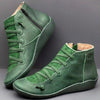 PU Boots Lace-Up Retro Flat Women Boots, Size:35(Green)