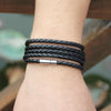 Couple Leather Bracelet Men Charm Vintage Black Bracelet(Black)