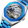 FORSINING F980 Luminous Three Eye Six Shot Weekly Steel Belt Men Fully Automatic Mechanical Watch(Blue Belt Blue Face)