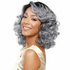 Lady Diagonal Bangs Wig Gradient Short Curly Hair Wig(Black Gradient Gray)